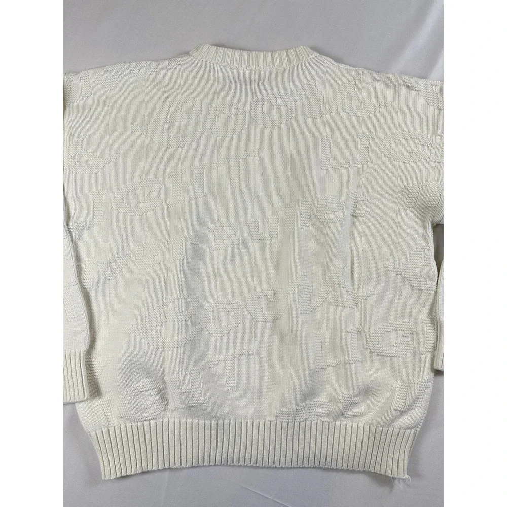 Vtg Lord Jeff 3D Coors Light‎ Silver Bullet Cream Knit Sweater Mens L Grandpa
